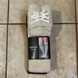 Torrid Cream Casual Crew Socks with Lace Detail